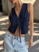Blusa de Lino Sin Mangas con Lazo Frontal