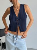 Blusa de Lino Sin Mangas con Lazo Frontal