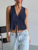 Blusa de Lino Sin Mangas con Lazo Frontal