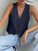 Blusa de Lino Sin Mangas con Lazo Frontal