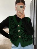 Chaleco de Punto con Estampado de Leopardo y Botones