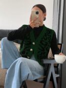Chaleco de Punto con Estampado de Leopardo y Botones