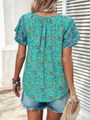 Blusa Floral de Manga Corta con Lazo en el Cuello