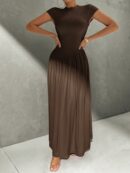 Vestido Midi Asimétrico A-Line Elegante y Simple con Cuello Alto
