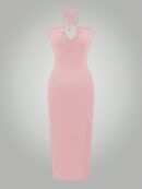 Vestido Largo Halter Sin Mangas con Espalda Descubierta y Abertura Lateral