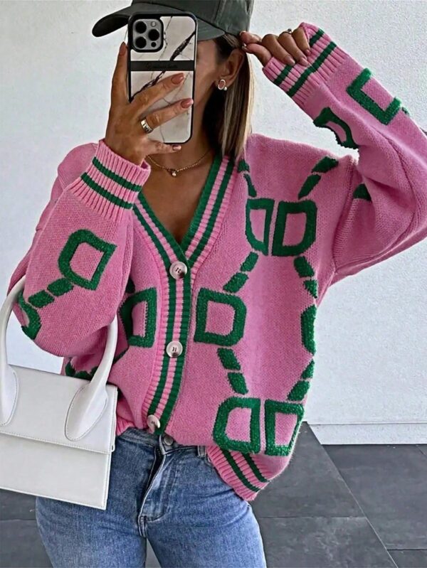 Sweater Tejido de Otoño/Invierno con Cuello en V y Botones