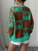 Sweater Tejido con Diseño a Cuadros y Detalle de Moño 3D