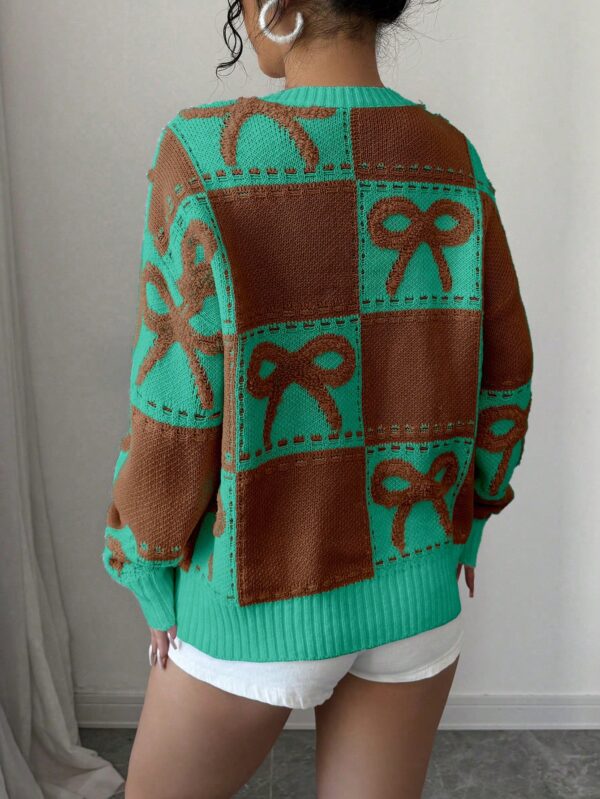 Sweater Tejido con Diseño a Cuadros y Detalle de Moño 3D - Image 20