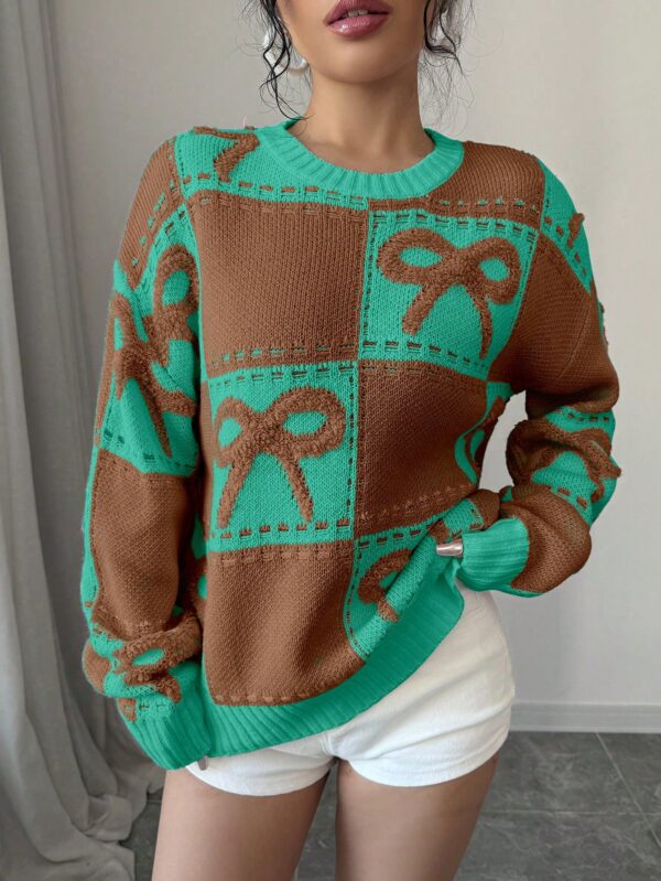 Sweater Tejido con Diseño a Cuadros y Detalle de Moño 3D - Image 23