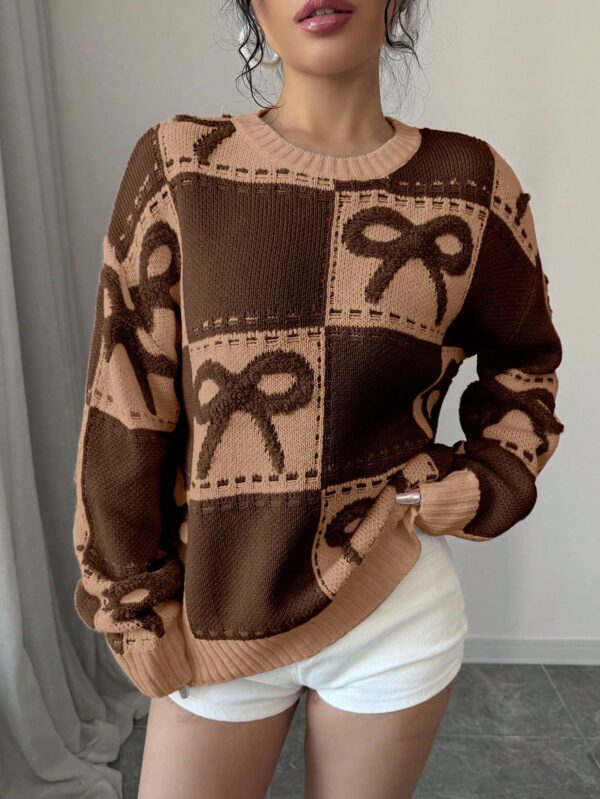 Sweater Tejido con Diseño a Cuadros y Detalle de Moño 3D - Image 57