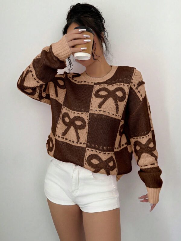 Sweater Tejido con Diseño a Cuadros y Detalle de Moño 3D - Image 58