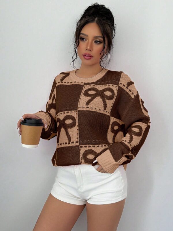 Sweater Tejido con Diseño a Cuadros y Detalle de Moño 3D - Image 59