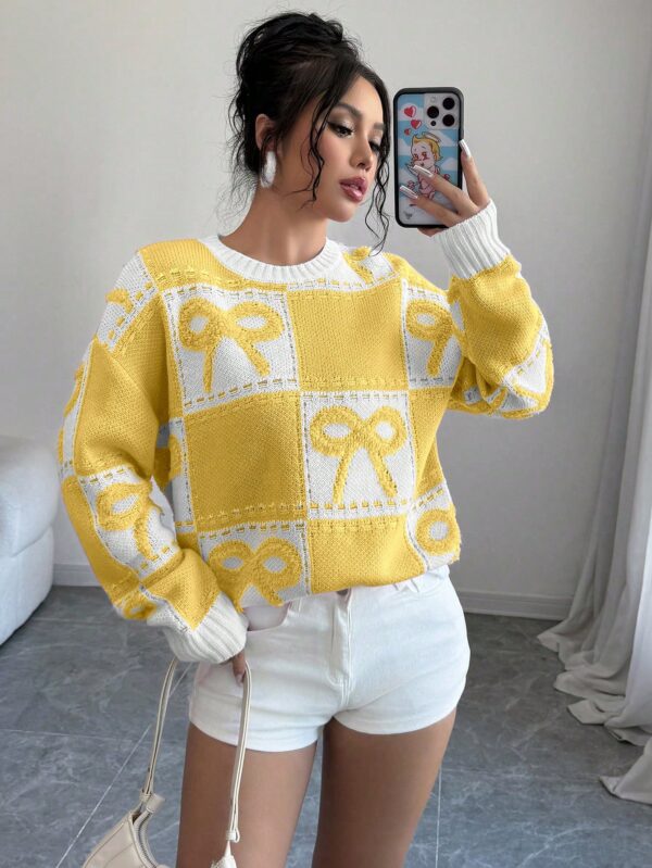 Sweater Tejido con Diseño a Cuadros y Detalle de Moño 3D - Image 42