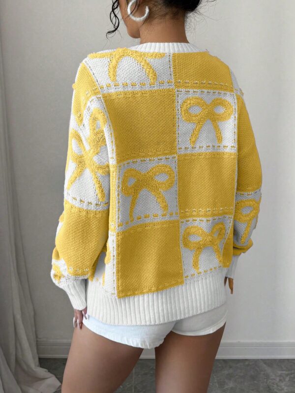 Sweater Tejido con Diseño a Cuadros y Detalle de Moño 3D - Image 43
