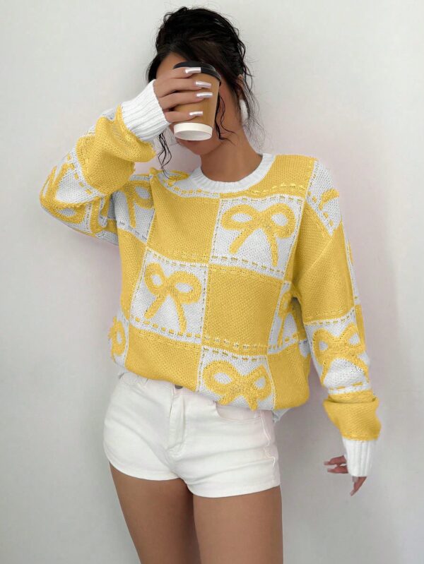 Sweater Tejido con Diseño a Cuadros y Detalle de Moño 3D - Image 44