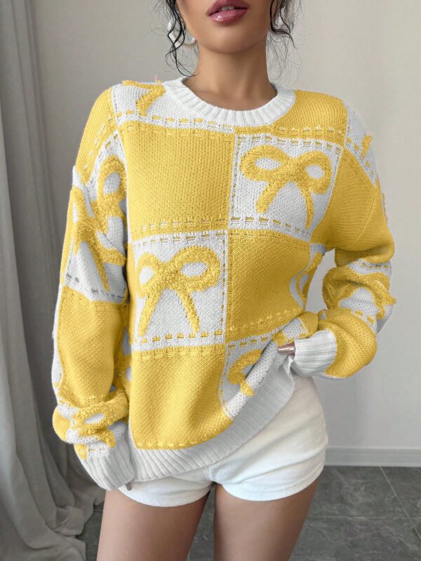 Sweater Tejido con Diseño a Cuadros y Detalle de Moño 3D - Image 46