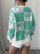 Sweater Tejido con Diseño a Cuadros y Detalle de Moño 3D