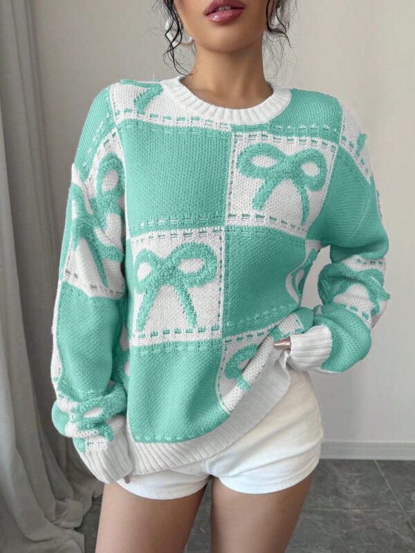 Sweater Tejido con Diseño a Cuadros y Detalle de Moño 3D - Image 51