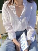 Camisa Estampada con Manga Larga y Hombros Caídos