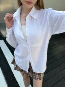 Camisa Estampada con Manga Larga y Hombros Caídos
