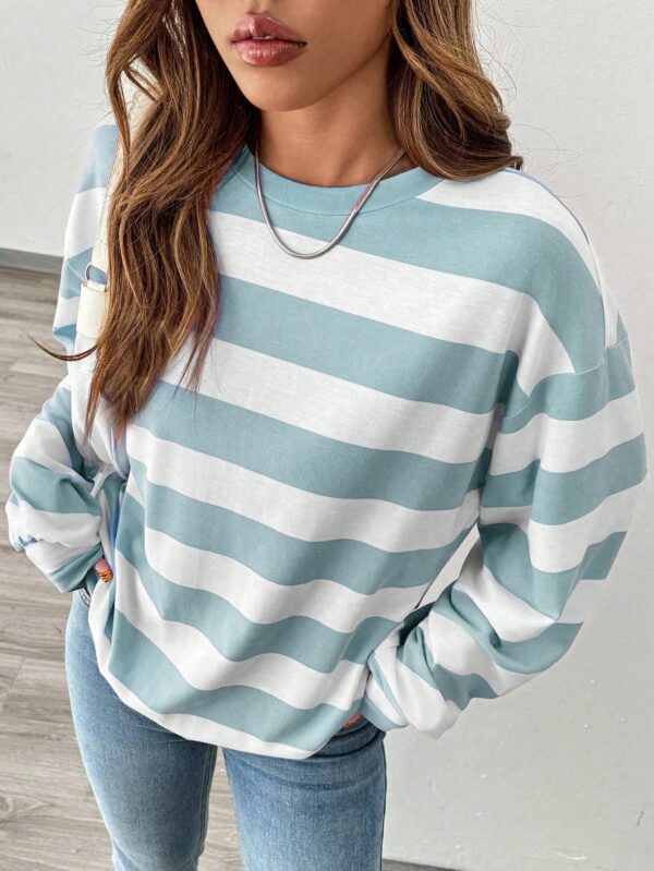 Sweatshirt Casual con Cuello Ancho y Rayas, Manga Larga - Image 9