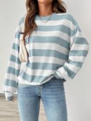 Sweatshirt Casual con Cuello Ancho y Rayas, Manga Larga