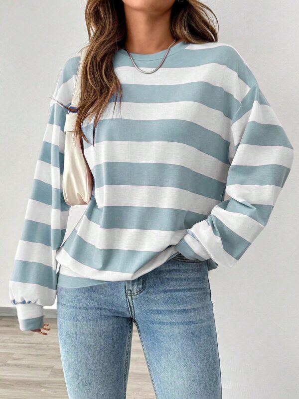 Sweatshirt Casual con Cuello Ancho y Rayas, Manga Larga - Image 12
