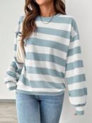 Sweatshirt Casual con Cuello Ancho y Rayas, Manga Larga