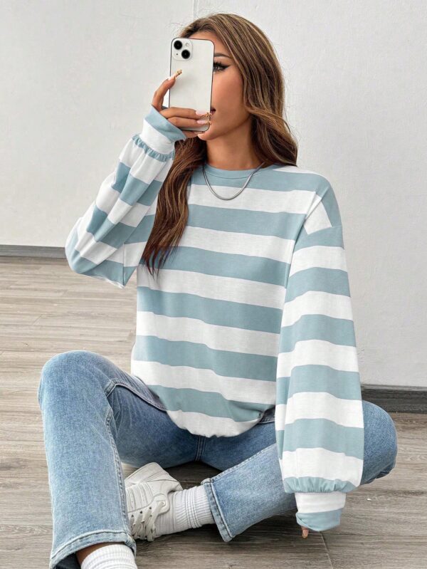 Sweatshirt Casual con Cuello Ancho y Rayas, Manga Larga - Image 14