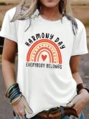 Camiseta Casual Suelta con Estampado de Corazón Arcoíris