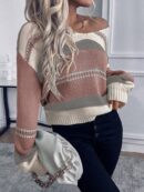 Sweater Casual a Rayas con Hombros Caídos para Otoño/Invierno