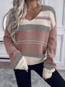 Sweater Casual a Rayas con Hombros Caídos para Otoño/Invierno
