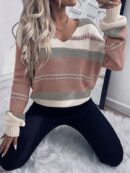 Sweater Casual a Rayas con Hombros Caídos para Otoño/Invierno