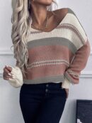 Sweater Casual a Rayas con Hombros Caídos para Otoño/Invierno
