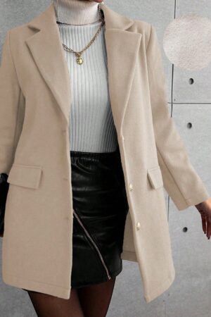 Abrigo Elegante Solapa con Botones y Bolsillos Falsos