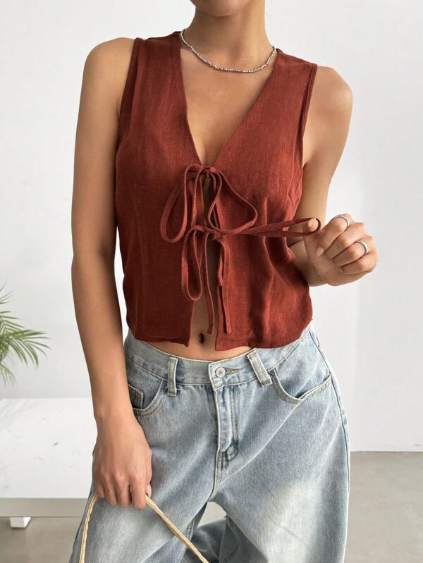 Blusa de Lino Sin Mangas con Lazo Frontal - Image 21
