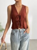 Blusa de Lino Sin Mangas con Lazo Frontal