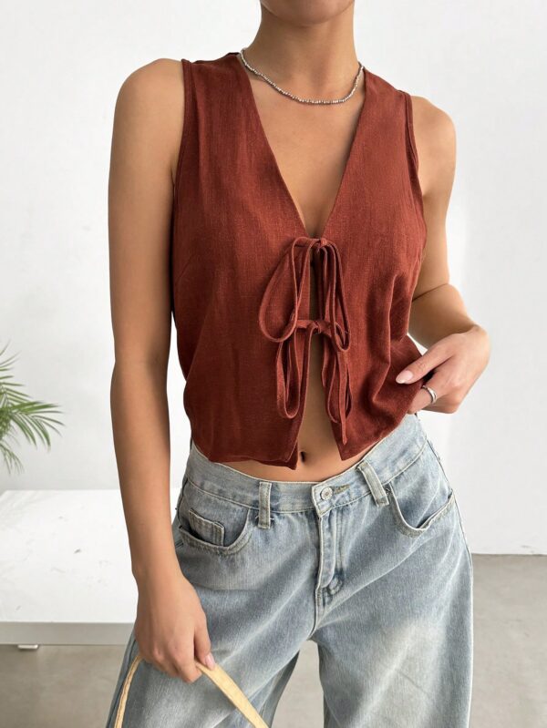 Blusa de Lino Sin Mangas con Lazo Frontal - Image 24