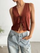 Blusa de Lino Sin Mangas con Lazo Frontal