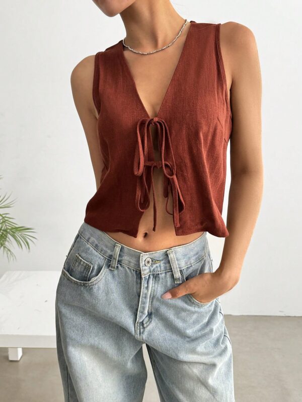 Blusa de Lino Sin Mangas con Lazo Frontal - Image 25