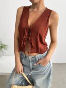 Blusa de Lino Sin Mangas con Lazo Frontal