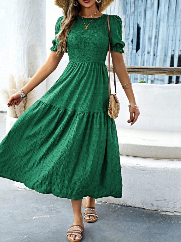 Vestido Maxi Clásico Negro con Mangas Puff y Ruedo de Volantes - Image 31