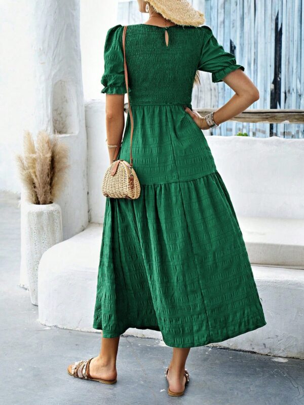 Vestido Maxi Clásico Negro con Mangas Puff y Ruedo de Volantes - Image 32