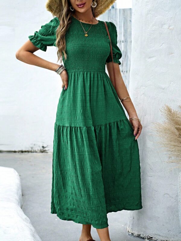 Vestido Maxi Clásico Negro con Mangas Puff y Ruedo de Volantes - Image 33