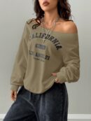Sudadera de Punto Gris con Estampado y Manga Larga para Otoño/Invierno