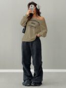 Sudadera de Punto Gris con Estampado y Manga Larga para Otoño/Invierno