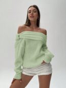 Sweater Elegante de Hombros Descubiertos con Detalle de Anillo