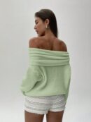 Sweater Elegante de Hombros Descubiertos con Detalle de Anillo