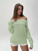 Sweater Elegante de Hombros Descubiertos con Detalle de Anillo