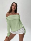 Sweater Elegante de Hombros Descubiertos con Detalle de Anillo